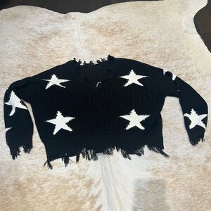 Oversized black with white stars v neck knit sweater